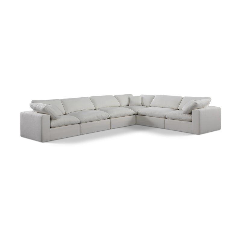 Meridian Comfy Cream Linen Textured Fabric Modular Sectional IMAGE 1