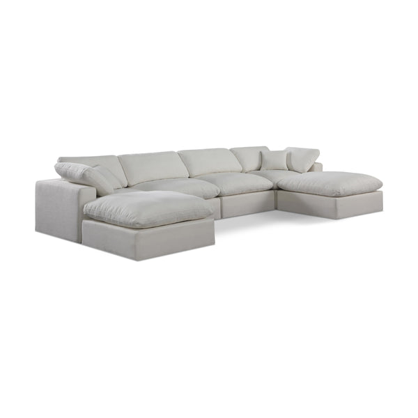 Meridian Comfy Cream Linen Textured Fabric Modular Sectional IMAGE 1