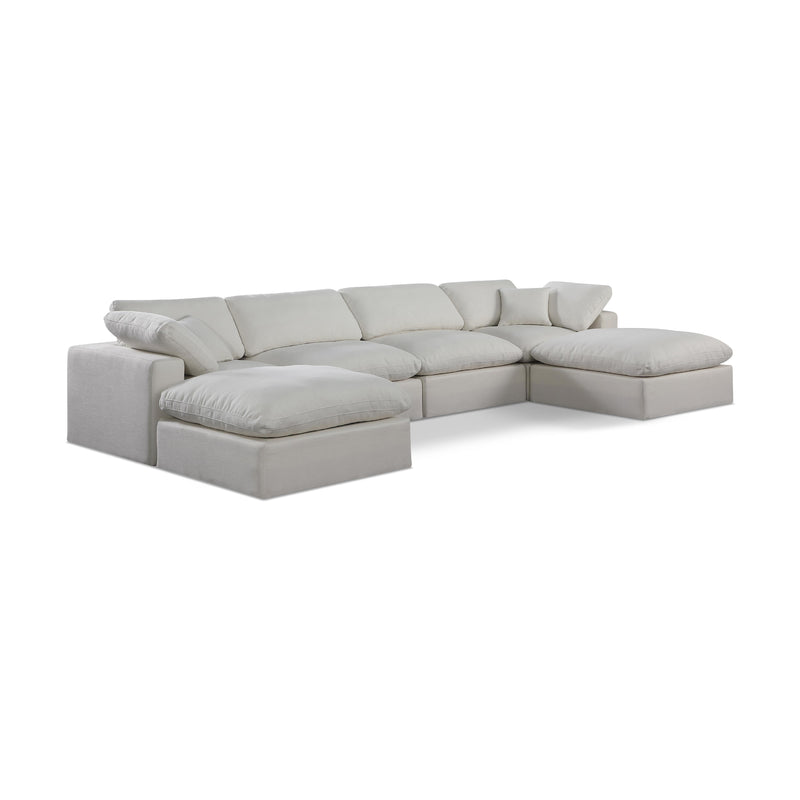 Meridian Comfy Cream Linen Textured Fabric Modular Sectional IMAGE 1