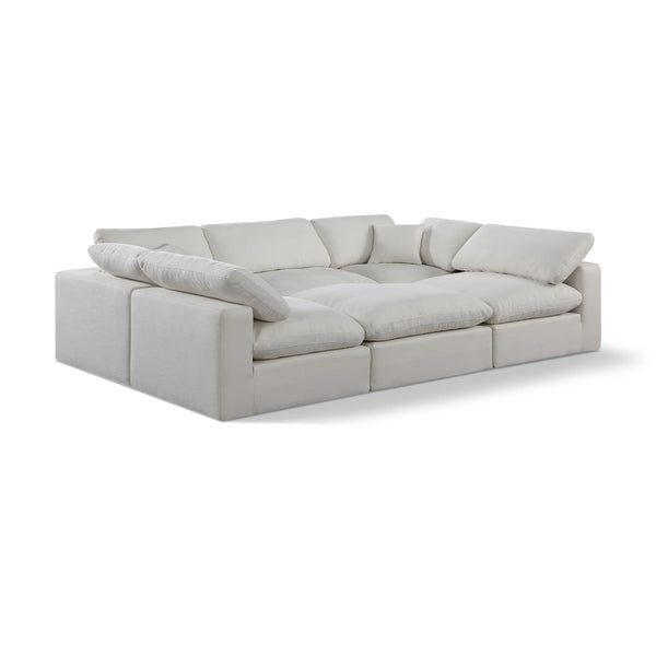 Meridian Comfy Cream Linen Textured Fabric Modular Sectional IMAGE 1