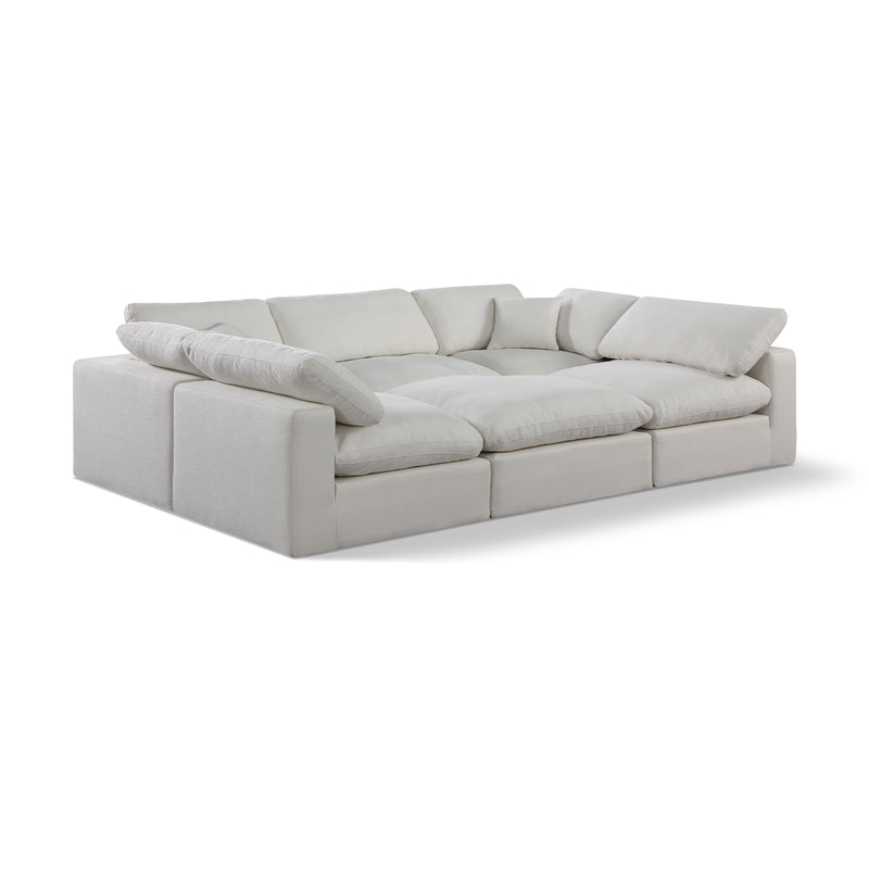 Meridian Comfy Cream Linen Textured Fabric Modular Sectional IMAGE 1