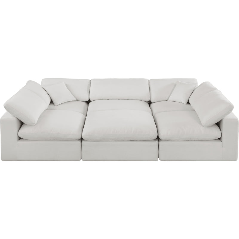 Meridian Comfy Cream Linen Textured Fabric Modular Sectional IMAGE 4