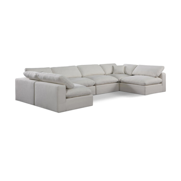 Meridian Comfy Cream Linen Textured Fabric Modular Sectional IMAGE 1