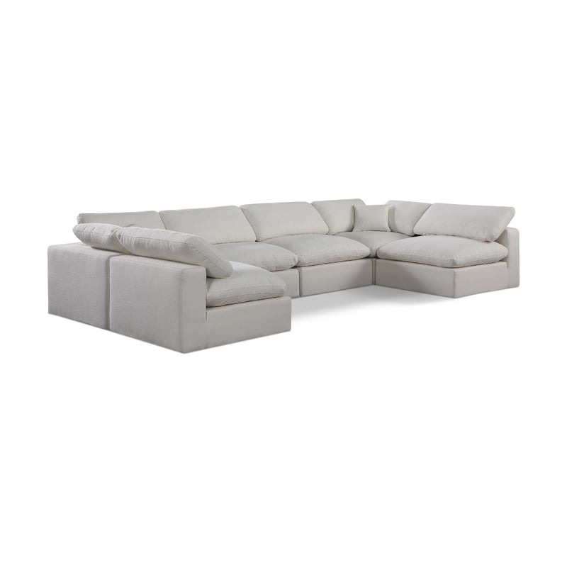 Meridian Comfy Cream Linen Textured Fabric Modular Sectional IMAGE 1