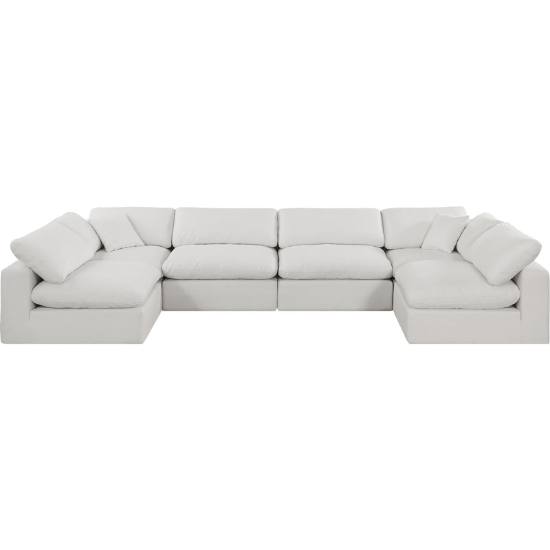Meridian Comfy Cream Linen Textured Fabric Modular Sectional IMAGE 4