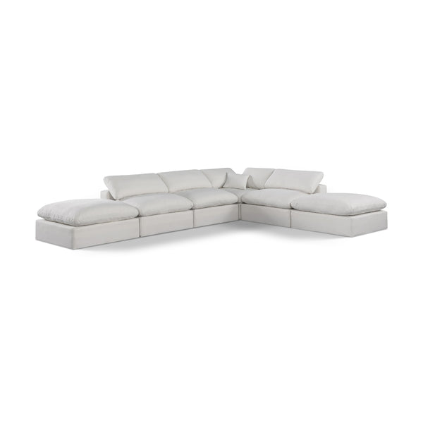 Meridian Comfy Cream Linen Textured Fabric Modular Sectional IMAGE 1