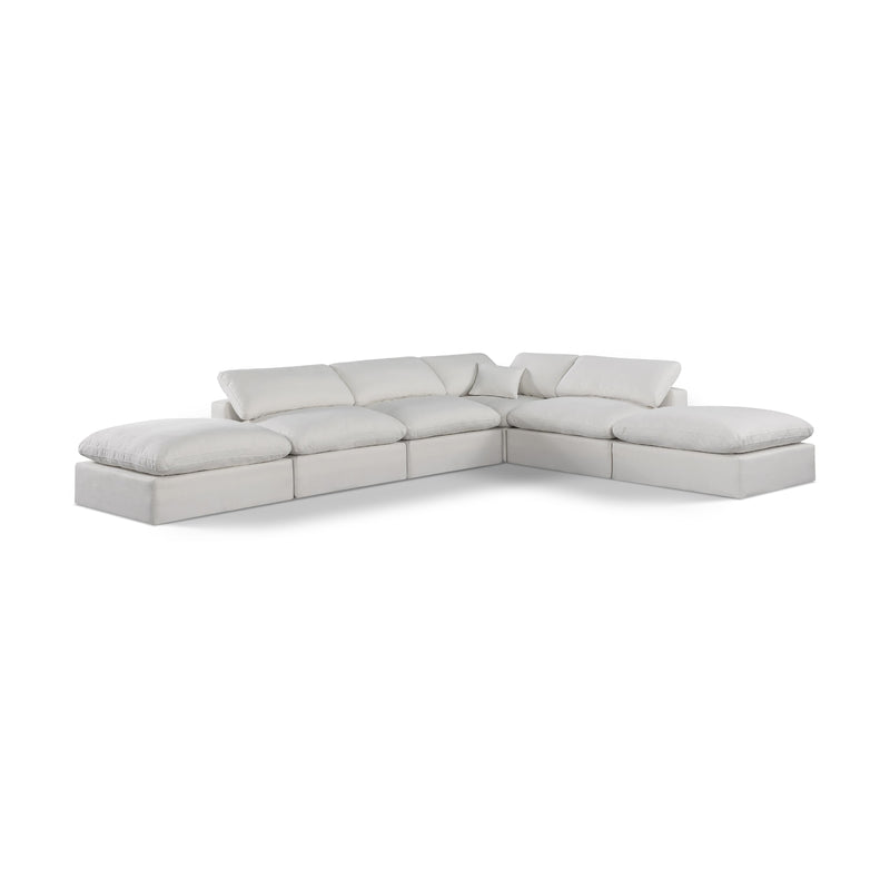 Meridian Comfy Cream Linen Textured Fabric Modular Sectional IMAGE 1
