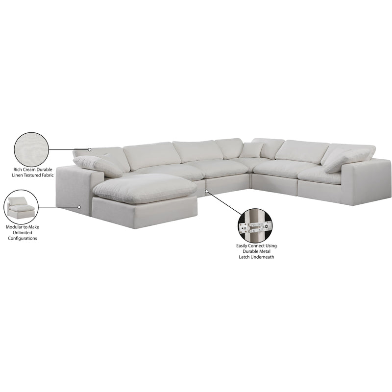 Meridian Comfy Cream Linen Textured Fabric Modular Sectional IMAGE 11