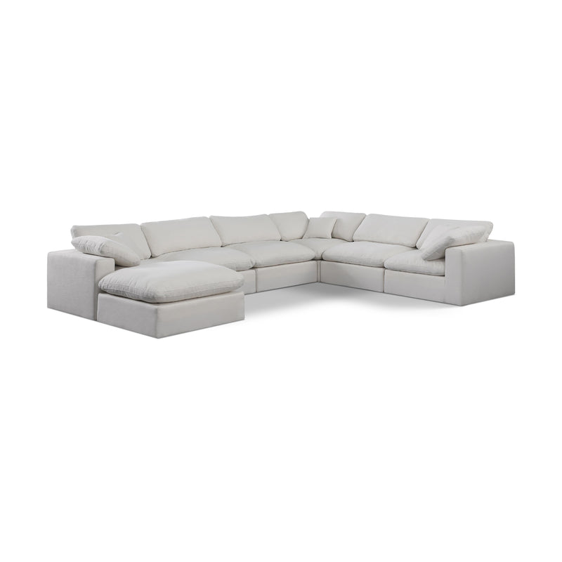 Meridian Comfy Cream Linen Textured Fabric Modular Sectional IMAGE 1