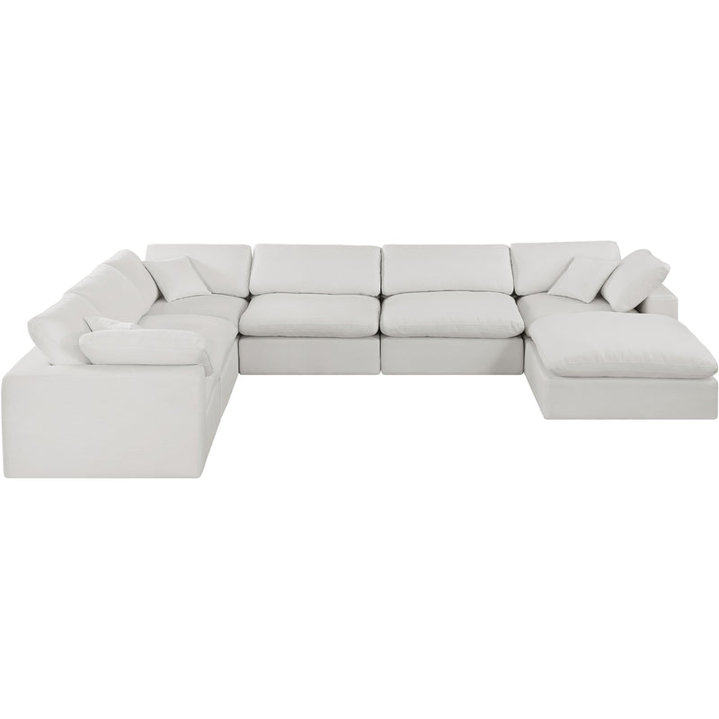 Meridian Comfy Cream Linen Textured Fabric Modular Sectional IMAGE 4