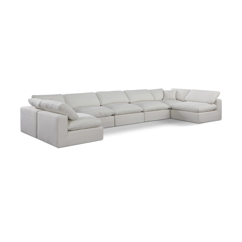 Meridian Comfy Cream Linen Textured Fabric Modular Sectional IMAGE 1