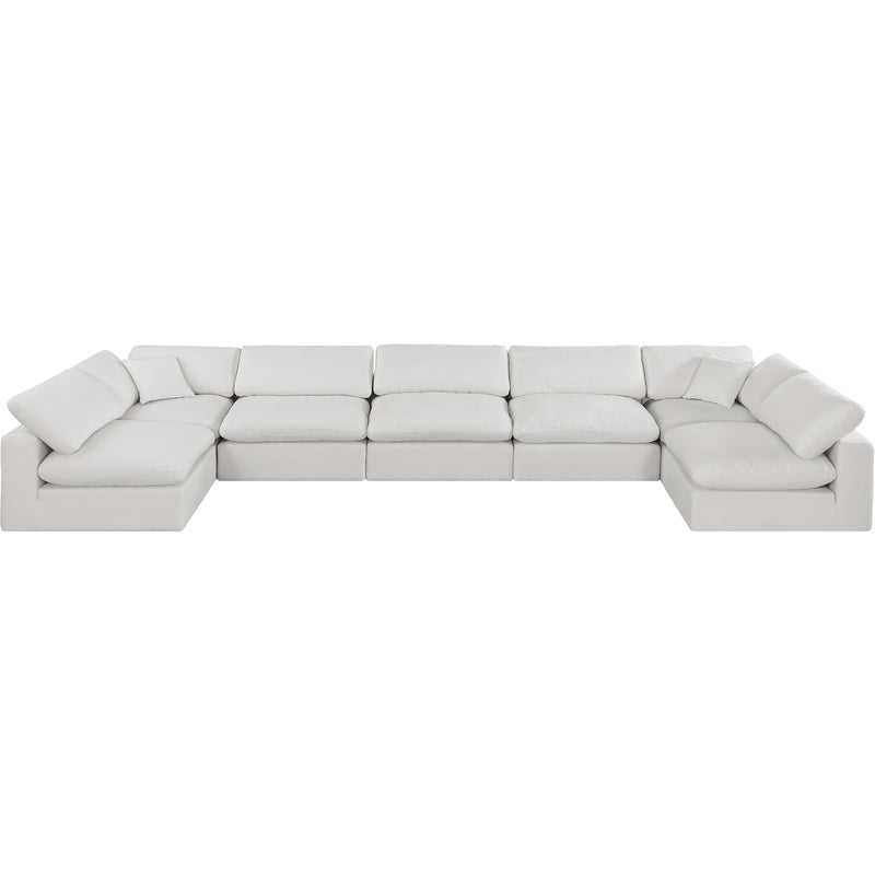 Meridian Comfy Cream Linen Textured Fabric Modular Sectional IMAGE 4