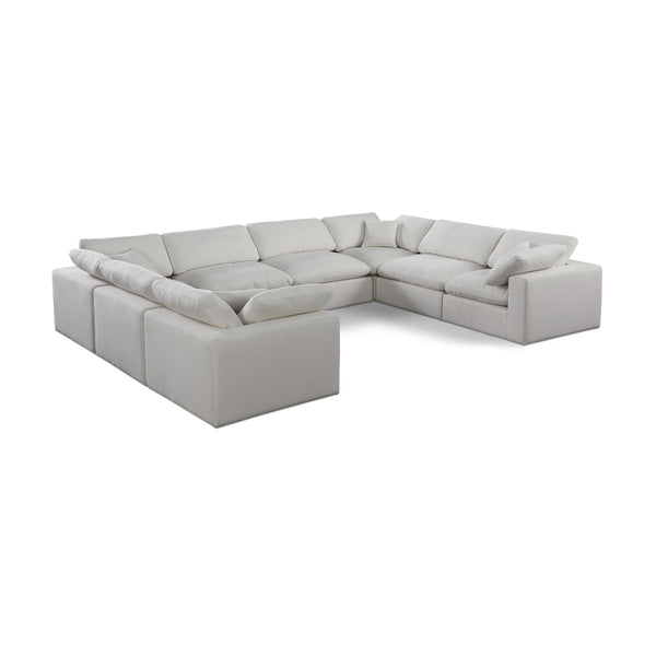 Meridian Comfy Cream Linen Textured Fabric Modular Sectional IMAGE 1