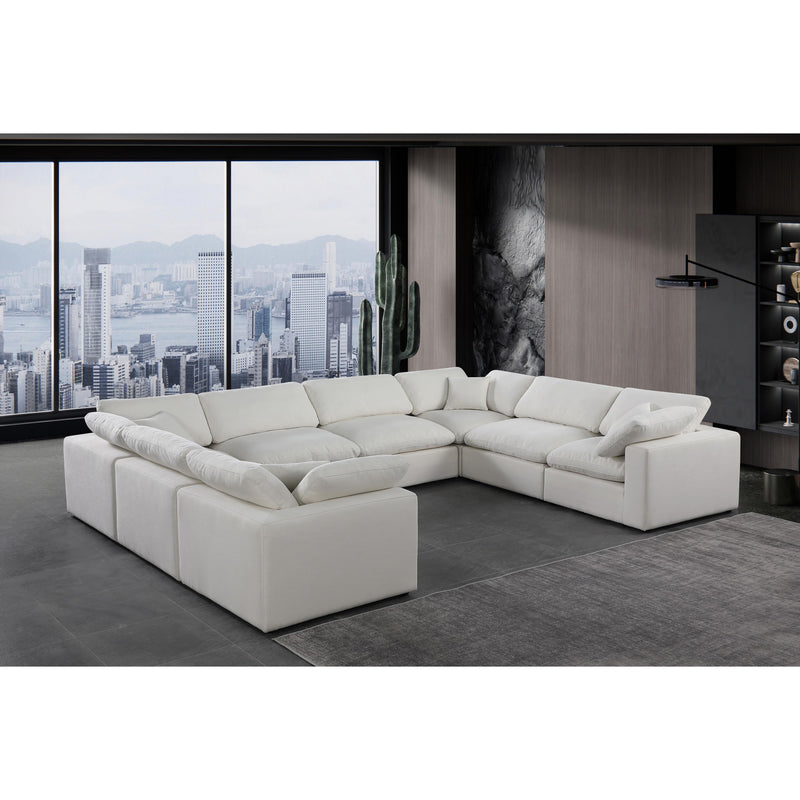 Meridian Comfy Cream Linen Textured Fabric Modular Sectional IMAGE 2
