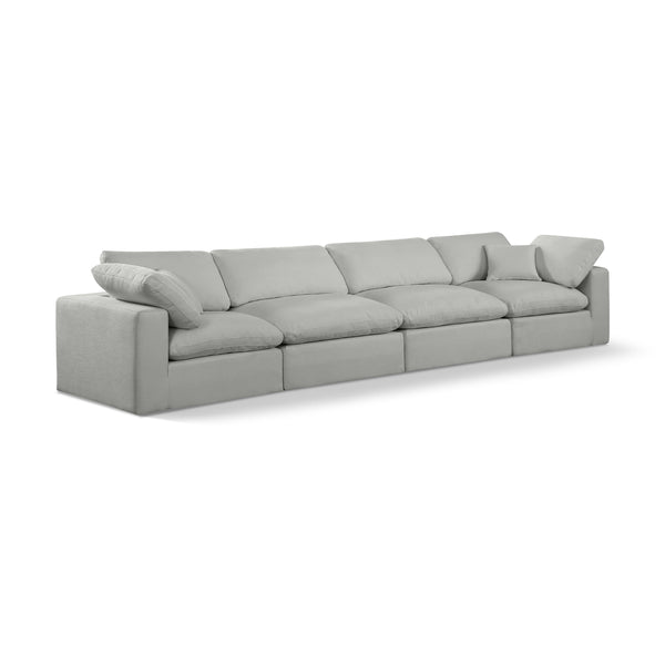 Meridian Comfy Grey Linen Textured Fabric Modular Sofa IMAGE 1
