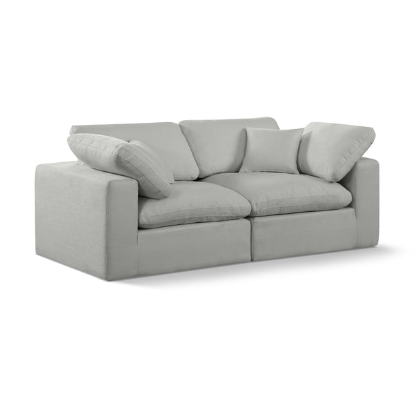 Meridian Comfy Grey Linen Textured Fabric Modular Sofa IMAGE 1