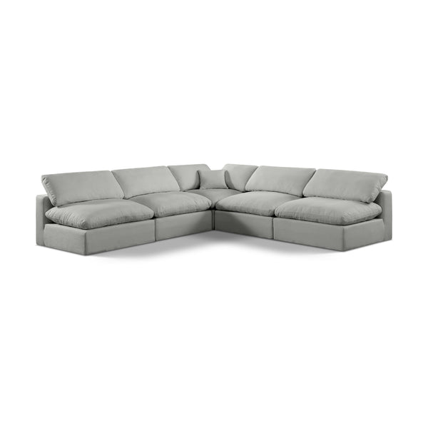 Meridian Comfy Grey Linen Textured Fabric Modular Sectional IMAGE 1
