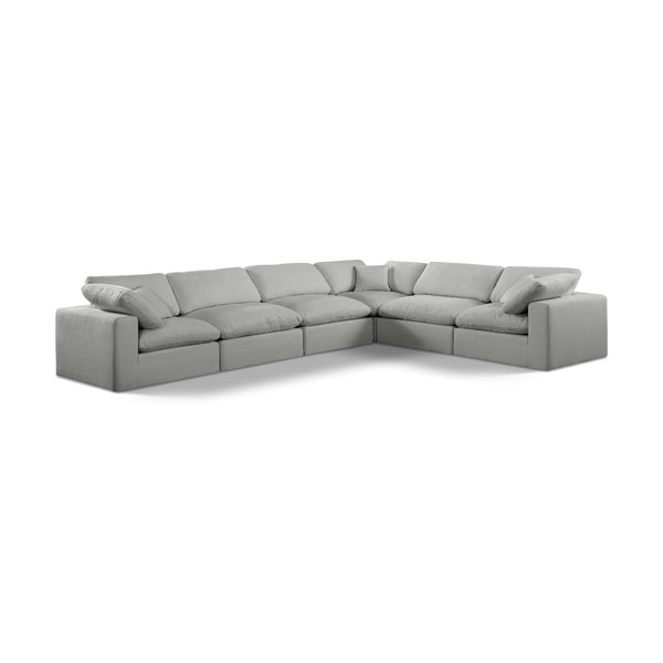 Meridian Comfy Grey Linen Textured Fabric Modular Sectional IMAGE 1