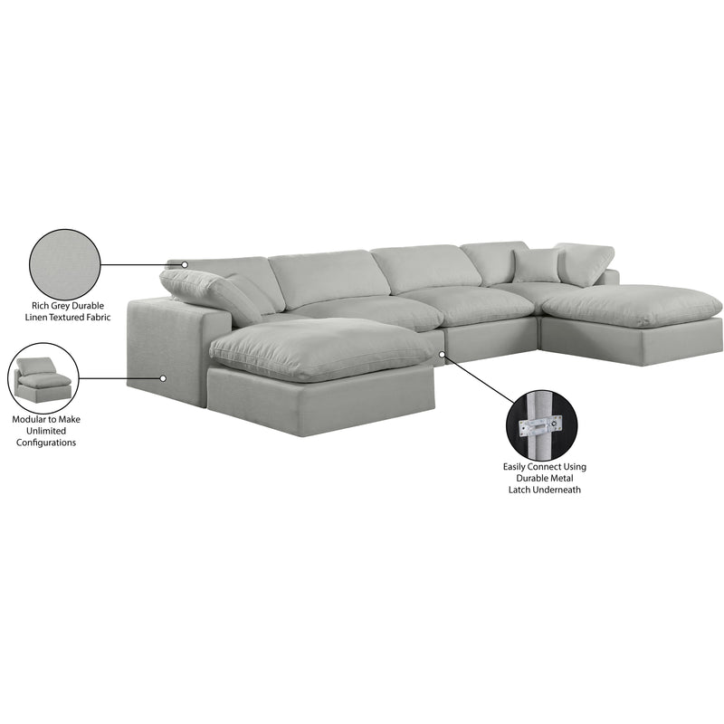 Meridian Comfy Grey Linen Textured Fabric Modular Sectional IMAGE 11