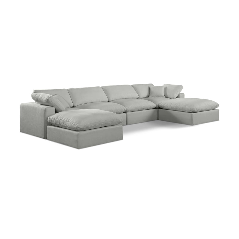 Meridian Comfy Grey Linen Textured Fabric Modular Sectional IMAGE 1