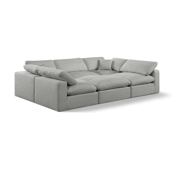 Meridian Comfy Grey Linen Textured Fabric Modular Sectional IMAGE 1