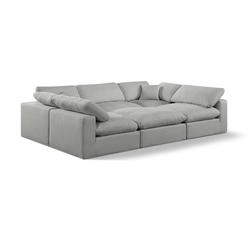 Meridian Comfy Grey Linen Textured Fabric Modular Sectional IMAGE 1
