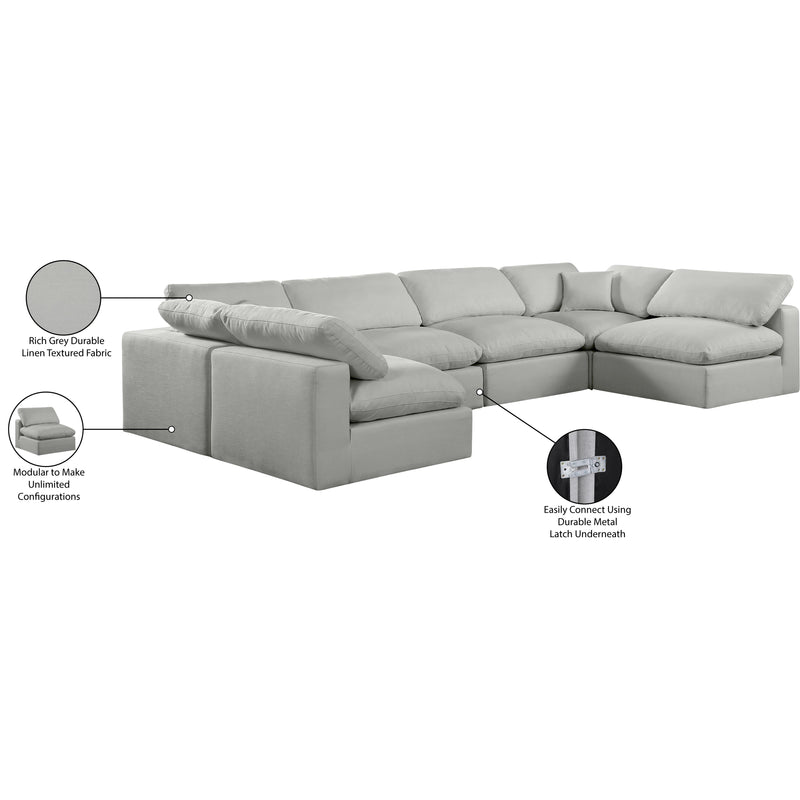 Meridian Comfy Grey Linen Textured Fabric Modular Sectional IMAGE 11