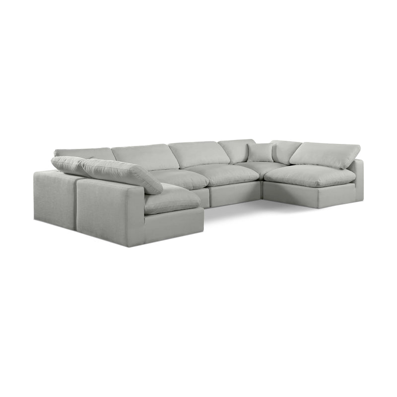 Meridian Comfy Grey Linen Textured Fabric Modular Sectional IMAGE 1