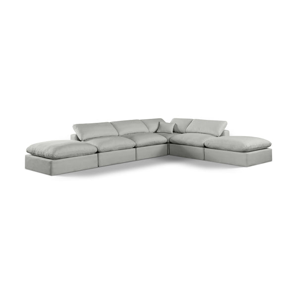Meridian Comfy Grey Linen Textured Fabric Modular Sectional IMAGE 1