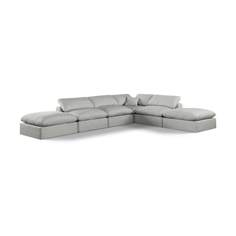 Meridian Comfy Grey Linen Textured Fabric Modular Sectional IMAGE 1