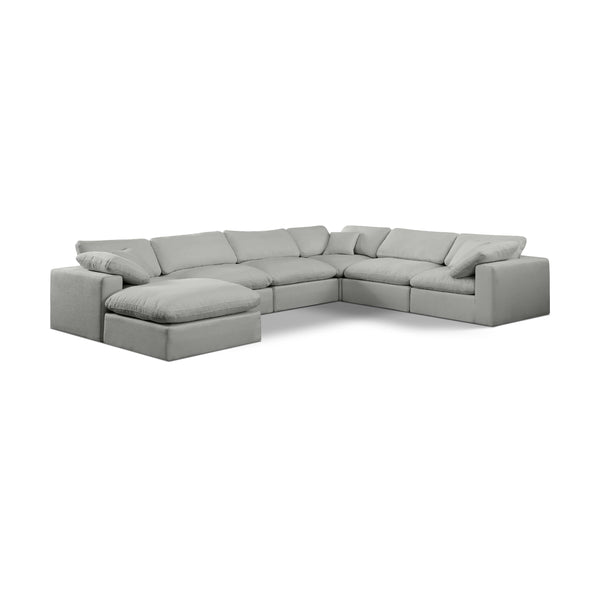 Meridian Comfy Grey Linen Textured Fabric Modular Sectional IMAGE 1