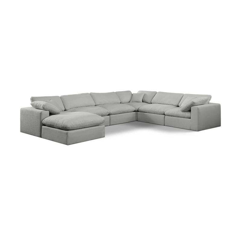 Meridian Comfy Grey Linen Textured Fabric Modular Sectional IMAGE 1