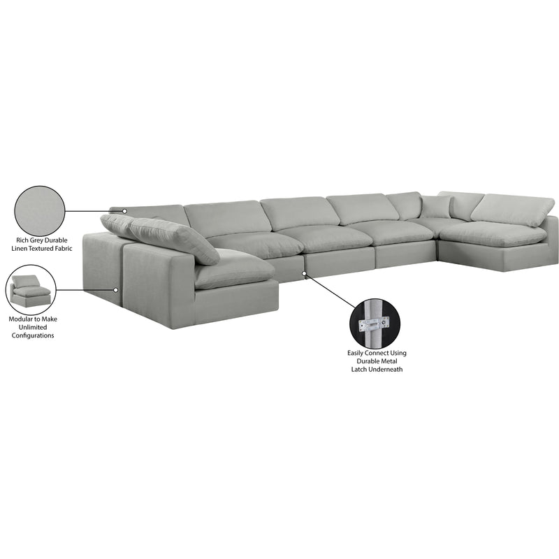 Meridian Comfy Grey Linen Textured Fabric Modular Sectional IMAGE 11