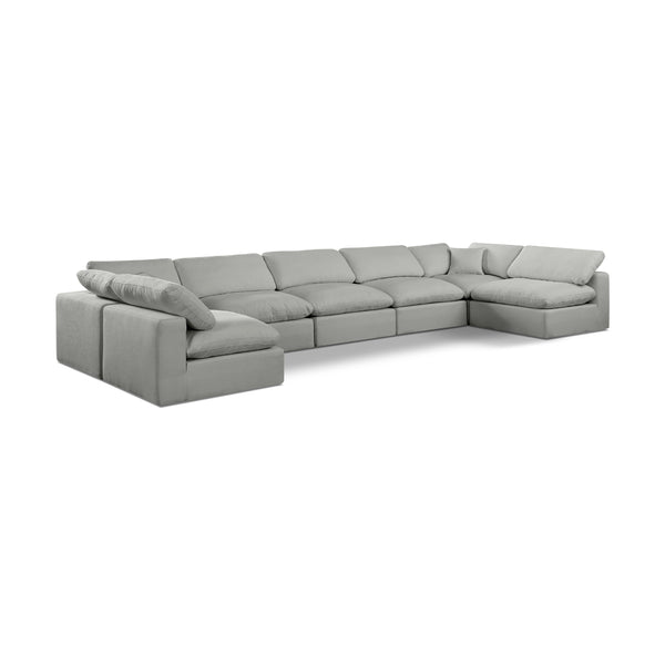 Meridian Comfy Grey Linen Textured Fabric Modular Sectional IMAGE 1