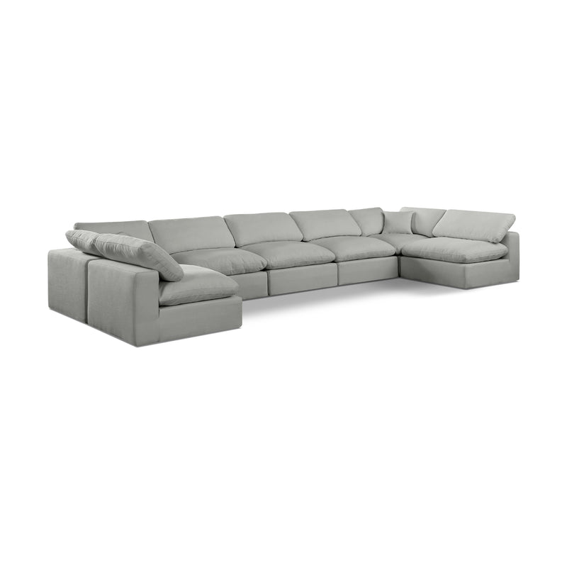 Meridian Comfy Grey Linen Textured Fabric Modular Sectional IMAGE 1