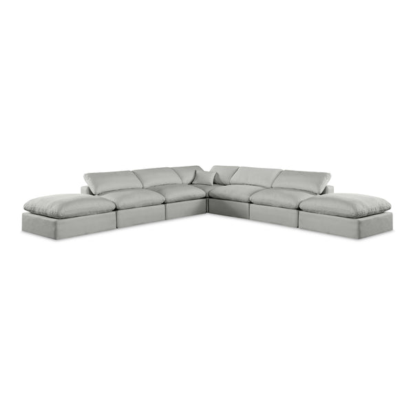Meridian Comfy Grey Linen Textured Fabric Modular Sectional IMAGE 1