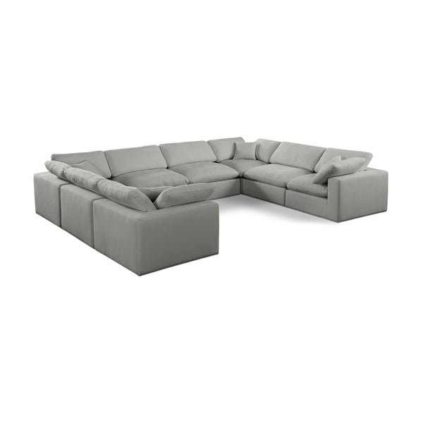 Meridian Comfy Grey Linen Textured Fabric Modular Sectional IMAGE 1