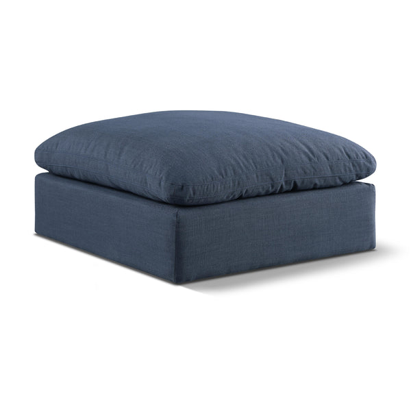 Meridian Comfy Navy Linen Textured Fabric Modular Ottoman IMAGE 1
