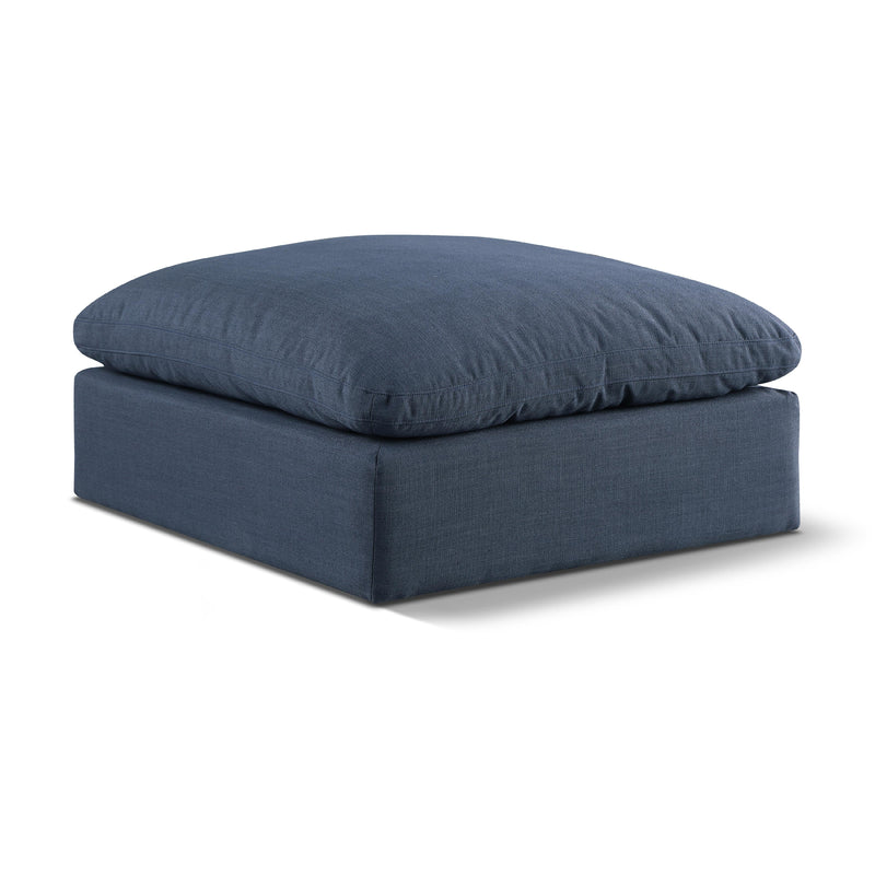 Meridian Comfy Navy Linen Textured Fabric Modular Ottoman IMAGE 1