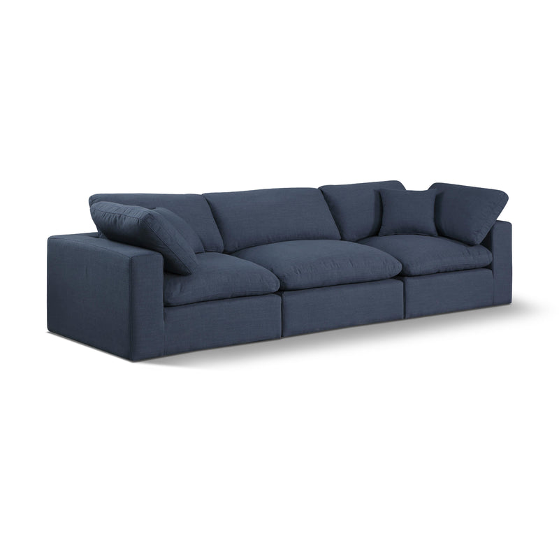 Meridian Comfy Navy Linen Textured Fabric Modular Sofa IMAGE 1
