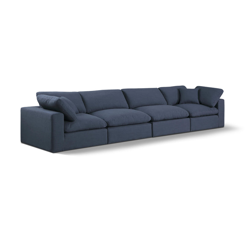 Meridian Comfy Navy Linen Textured Fabric Modular Sofa IMAGE 1