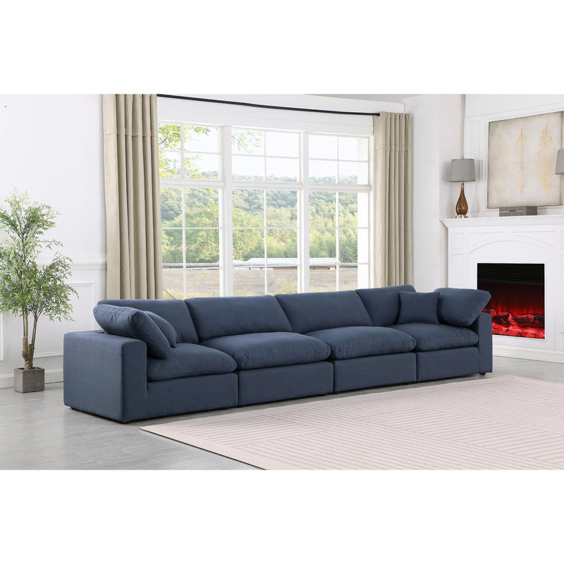 Meridian Comfy Navy Linen Textured Fabric Modular Sofa IMAGE 2