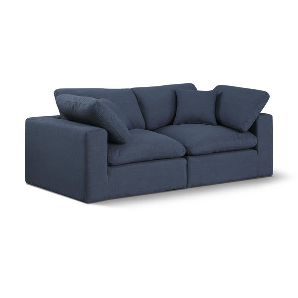 Meridian Comfy Navy Linen Textured Fabric Modular Sofa IMAGE 1