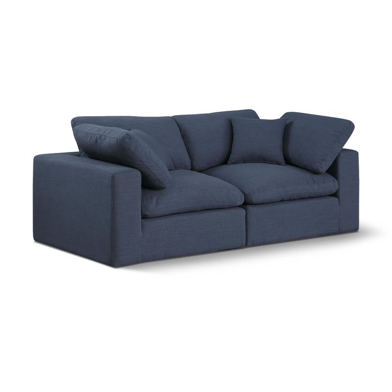 Meridian Comfy Navy Linen Textured Fabric Modular Sofa IMAGE 1