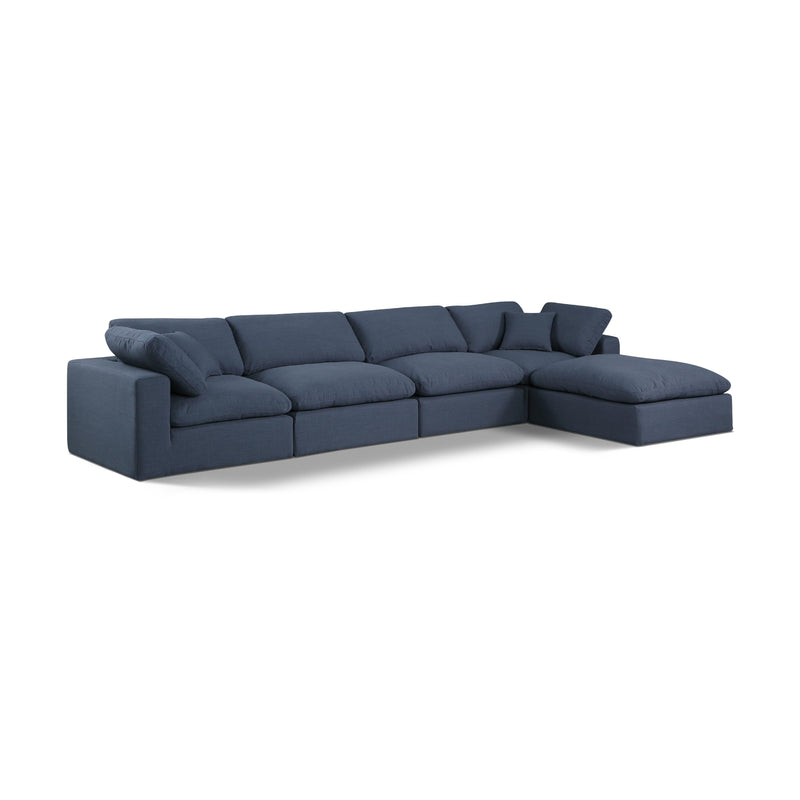Meridian Comfy Navy Linen Textured Fabric Modular Sectional IMAGE 1
