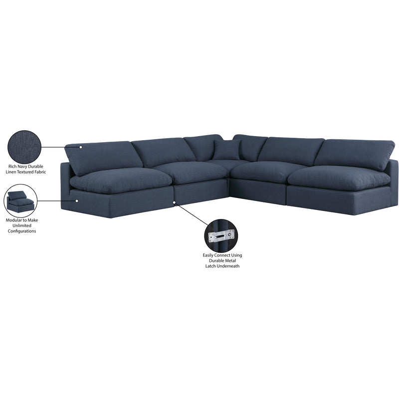 Meridian Comfy Navy Linen Textured Fabric Modular Sectional IMAGE 11