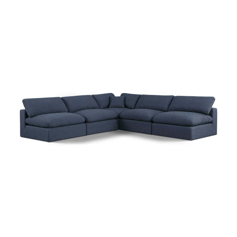 Meridian Comfy Navy Linen Textured Fabric Modular Sectional IMAGE 1