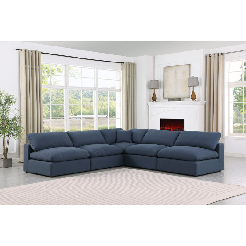 Meridian Comfy Navy Linen Textured Fabric Modular Sectional IMAGE 2