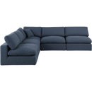 Meridian Comfy Navy Linen Textured Fabric Modular Sectional IMAGE 4