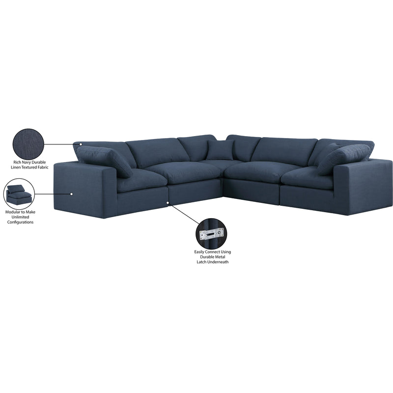 Meridian Comfy Navy Linen Textured Fabric Modular Sectional IMAGE 11